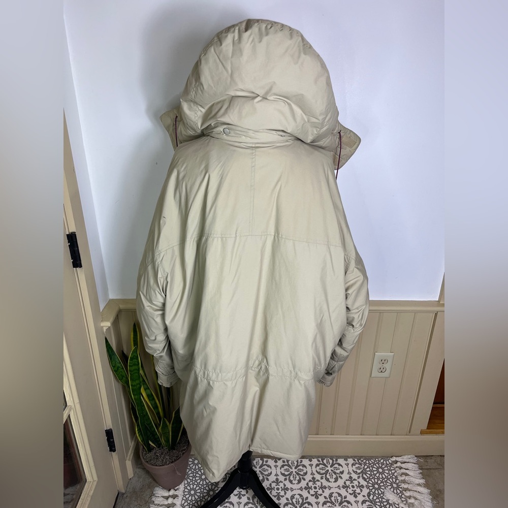 Vintage EMS Goose Down Parka XXL Hooded Beige Green Y2K Ski Winter Outerwear - Picture 4 of 16